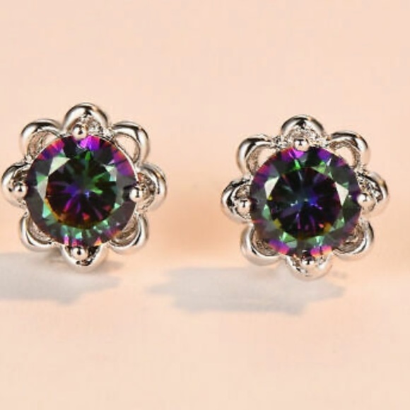 NEW 925 Sterling Silver Flowers 🌈 Stone Earrings - Picture 3 of 5